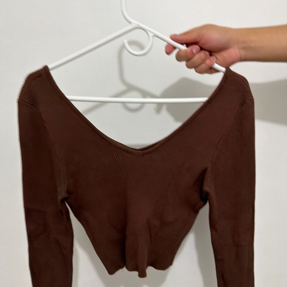 Forever 21 Brown V-Neck Crop Top